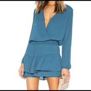 KRISA teal blue long sleeve drop waist dress